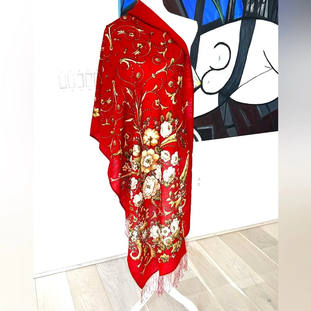 DESIGNER SCARF Diva wool printed with silk fringe